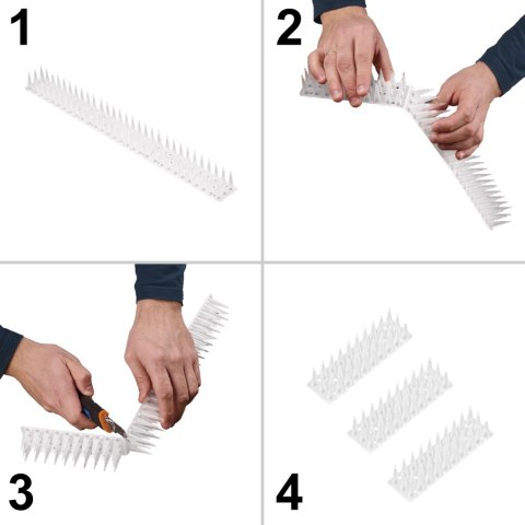 Kolce na gołębie listwa na ptaki odstaszacz plastikowe gęste białe 8el. 43 cm