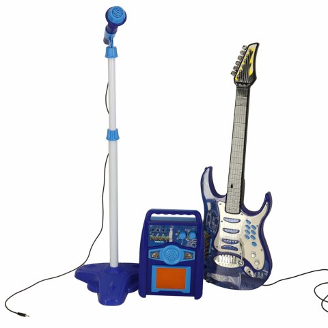Gitara elektryczna rockowa ze wzmacniaczem mikrofonem dla dzieci niebieska