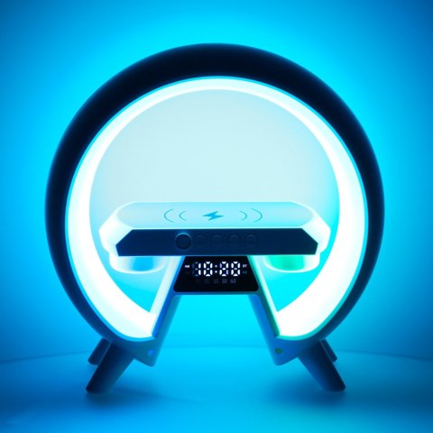 Lampka LED Gamingowa RGB głośnik ładowarka indukcyjna radio budzik zegar