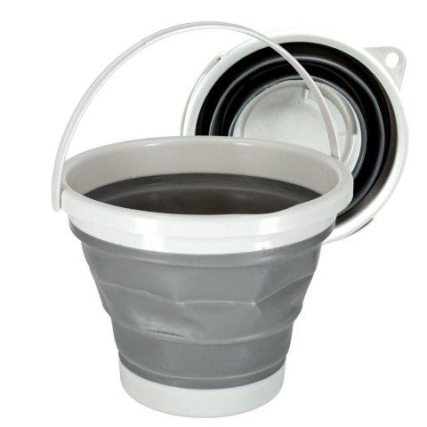 Wiadro silikonowe wiaderko składane uniwersalne z raczką kempingowe na grzyby ryby 10 L szary