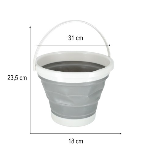 Wiadro silikonowe wiaderko składane uniwersalne z raczką kempingowe na grzyby ryby 10 L szary