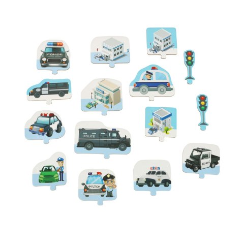 Tor samochodowy puzzle policja auto pojazd samochód znaki drogowe ulica miasto 47 elementów