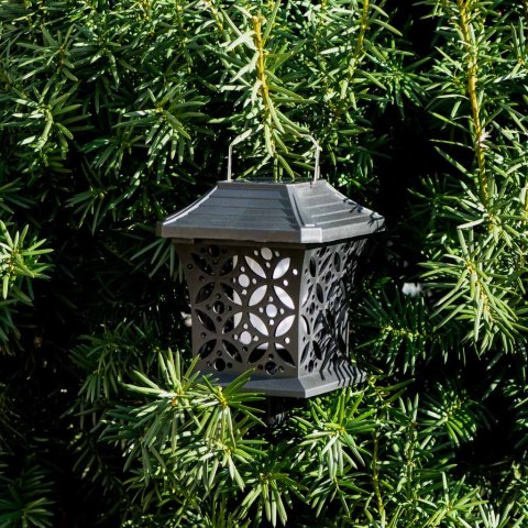 Lampa solarna ogrodowa ażurowa latarenka wisząca wbijana lampion 12 LED