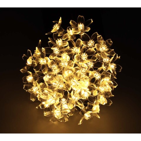 Lampki ogrodowe solarne kwiatki 7m 50LED ciepły biały