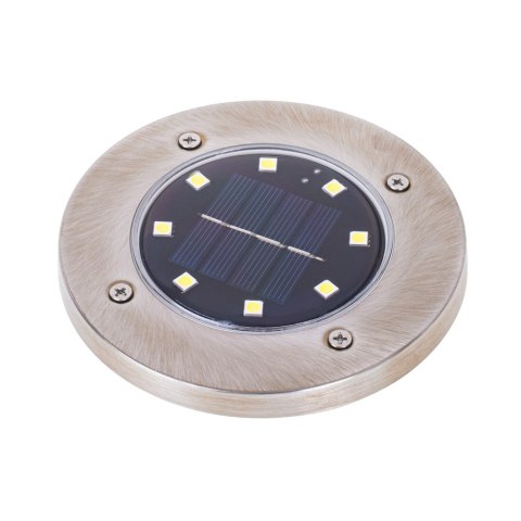 Lampy ogrodowe solarne najazdowe gruntowe czujnik zmierzchu wbijane świecący dysk 8LED 4szt. ciepły biały