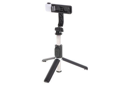 Kijek do selfie z pilotem Bluetooth statyw tripod lampka LED czarny