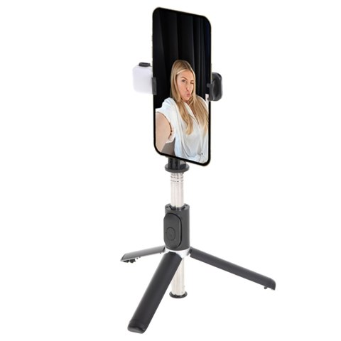 Kijek do selfie z pilotem Bluetooth statyw tripod lampka LED czarny