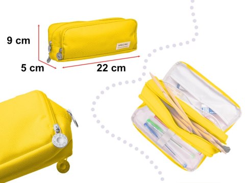 Piórnik szkolny trzykomorowy saszetka kosmetyczka organizer potrójny zamek na kredki mazaki kosmetyki 3w1 żółty