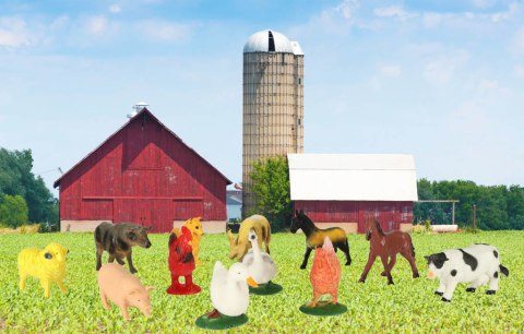 Zwierzęta figurki zwierzątka domowe gospodarcze farma inwentarz krowa koń 12szt