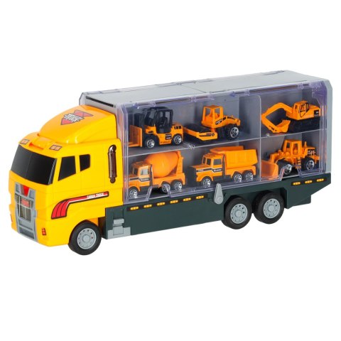 Transporter ciężarówka TIR wyrzutnia + metalowe auta maszyny budowlane