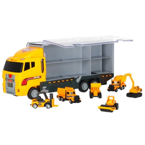 Transporter ciężarówka TIR wyrzutnia + metalowe auta maszyny budowlane