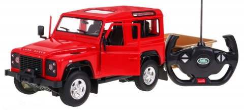 Land Rover Defender czerwony RASTAR model 1:14 Zdalnie sterowane auto terenowe + Pilot 2,4 GHz + Przyczepa Land Rover Defender czerwony RASTAR model 1:14 Zdalnie sterowane auto terenowe + Pilot 2,4 GHz + Przyczepa