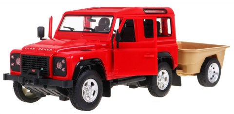 Land Rover Defender czerwony RASTAR model 1:14 Zdalnie sterowane auto terenowe + Pilot 2,4 GHz + Przyczepa Land Rover Defender czerwony RASTAR model 1:14 Zdalnie sterowane auto terenowe + Pilot 2,4 GHz + Przyczepa