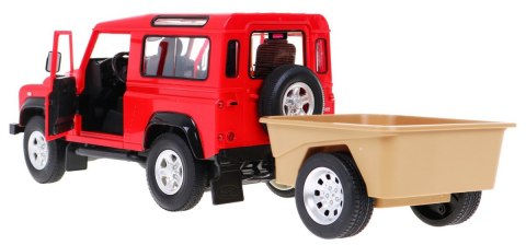 Land Rover Defender czerwony RASTAR model 1:14 Zdalnie sterowane auto terenowe + Pilot 2,4 GHz + Przyczepa Land Rover Defender czerwony RASTAR model 1:14 Zdalnie sterowane auto terenowe + Pilot 2,4 GHz + Przyczepa