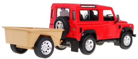 Land Rover Defender czerwony RASTAR model 1:14 Zdalnie sterowane auto terenowe + Pilot 2,4 GHz + Przyczepa Land Rover Defender czerwony RASTAR model 1:14 Zdalnie sterowane auto terenowe + Pilot 2,4 GHz + Przyczepa