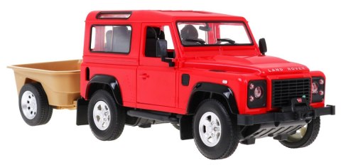 Land Rover Defender czerwony RASTAR model 1:14 Zdalnie sterowane auto terenowe + Pilot 2,4 GHz + Przyczepa Land Rover Defender czerwony RASTAR model 1:14 Zdalnie sterowane auto terenowe + Pilot 2,4 GHz + Przyczepa