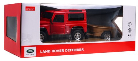 Land Rover Defender czerwony RASTAR model 1:14 Zdalnie sterowane auto terenowe + Pilot 2,4 GHz + Przyczepa Land Rover Defender czerwony RASTAR model 1:14 Zdalnie sterowane auto terenowe + Pilot 2,4 GHz + Przyczepa