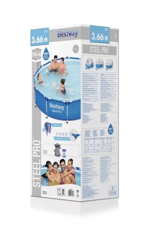 Basen Stelażowy Steel Pro 366x76 Okrągły BESTWAY 3w1 + Pompa Filtr
