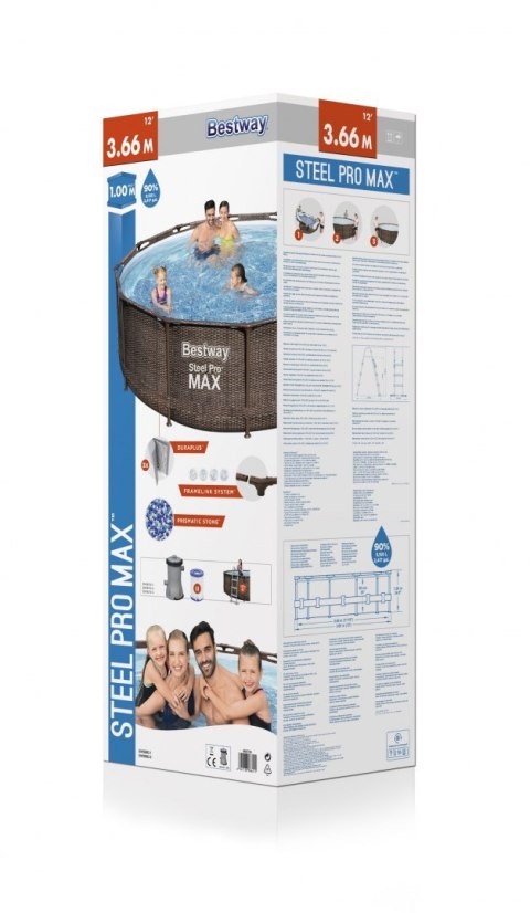 Basen stelażowy Steel Pro MAX 366x100 Brązowy 12FT BESTWAY 4w1 + Pompa Filtr + Drabinka Basen stelażowy Steel Pro MAX 366x100 Brązowy 12FT BESTWAY 4w1 + Pompa Filtr + Drabinka