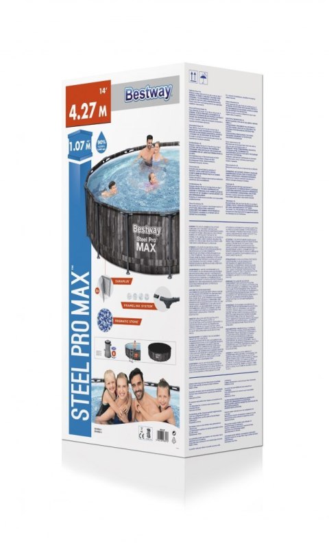 Basen stelażowy Steel Pro MAX 427x107 Imitacja Drewna 14FT BESTWAY 5w1 + Pompa + Drabinka Basen stelażowy Steel Pro MAX 427x107 Imitacja Drewna 14FT BESTWAY 5w1 + Pompa + Drabinka