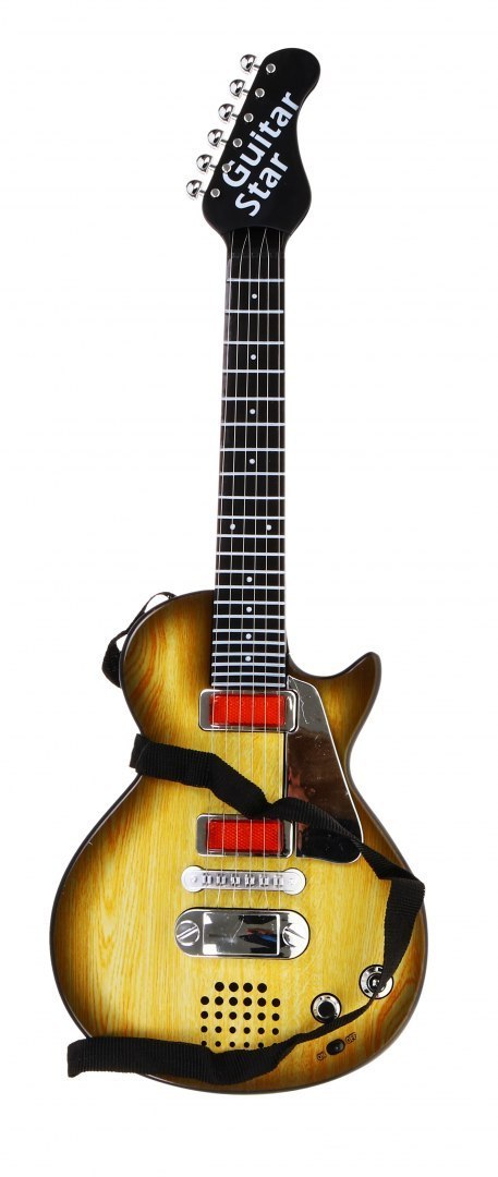 Elektryczna Gitara dla dzieci 3+ imitacja drewna + Słuchawki z mikrofonem + Dźwięki Światła Elektryczna Gitara dla dzieci 3+ imitacja drewna + Słuchawki z mikrofonem + Dźwięki Światła