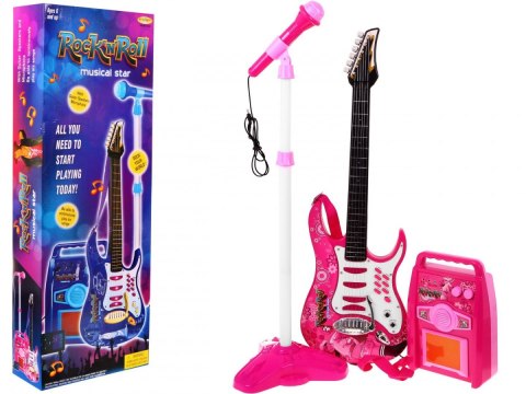 Gitara z akcesoriami dla dzieci 6+ Różowy zestaw muzyczny Wzmacniacz + Mikrofon Gitara z akcesoriami dla dzieci 6+ Różowy zestaw muzyczny Wzmacniacz + Mikrofon