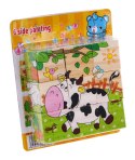 Drewniane klocki układanka dla dzieci 18m+ Puzzle ze zwierzątkami 6 obrazków