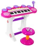 Różowy zestaw muzyczny Keyboard + Werble + Mikrofon dla dzieci 3+ Światła + Dźwięki 3 oktawy